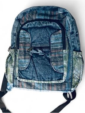 The Collection Royal Nepal Patchwork Denim Boho Book Backpack Laptop MINT